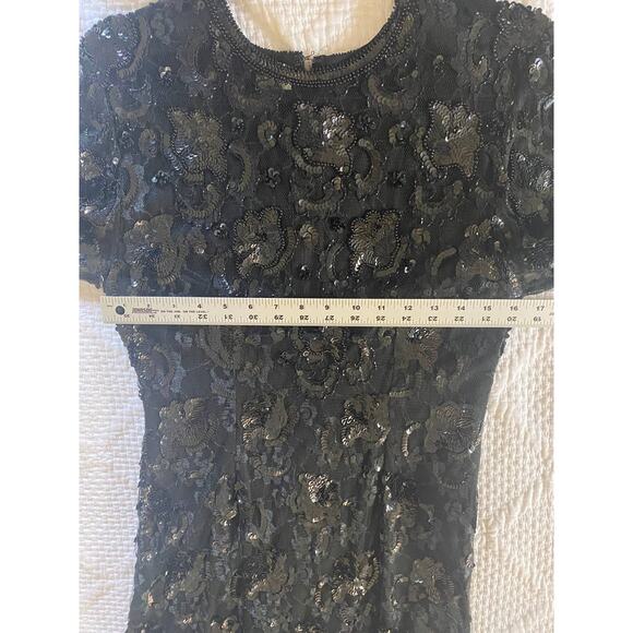 VINTAGE JUDITH ANN DRESS M BLACK SEQUIN BEADED TIERED RUFFLE SHEER MESH LACE - Picture 10 of 12